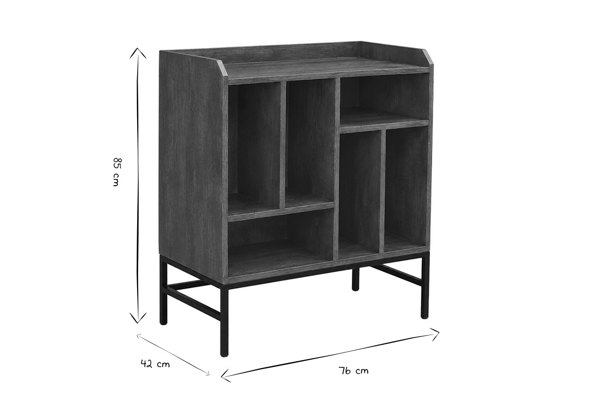 Aparador de almacenamiento para vinilos en madera maciza y metal negro L76 cm BLUES