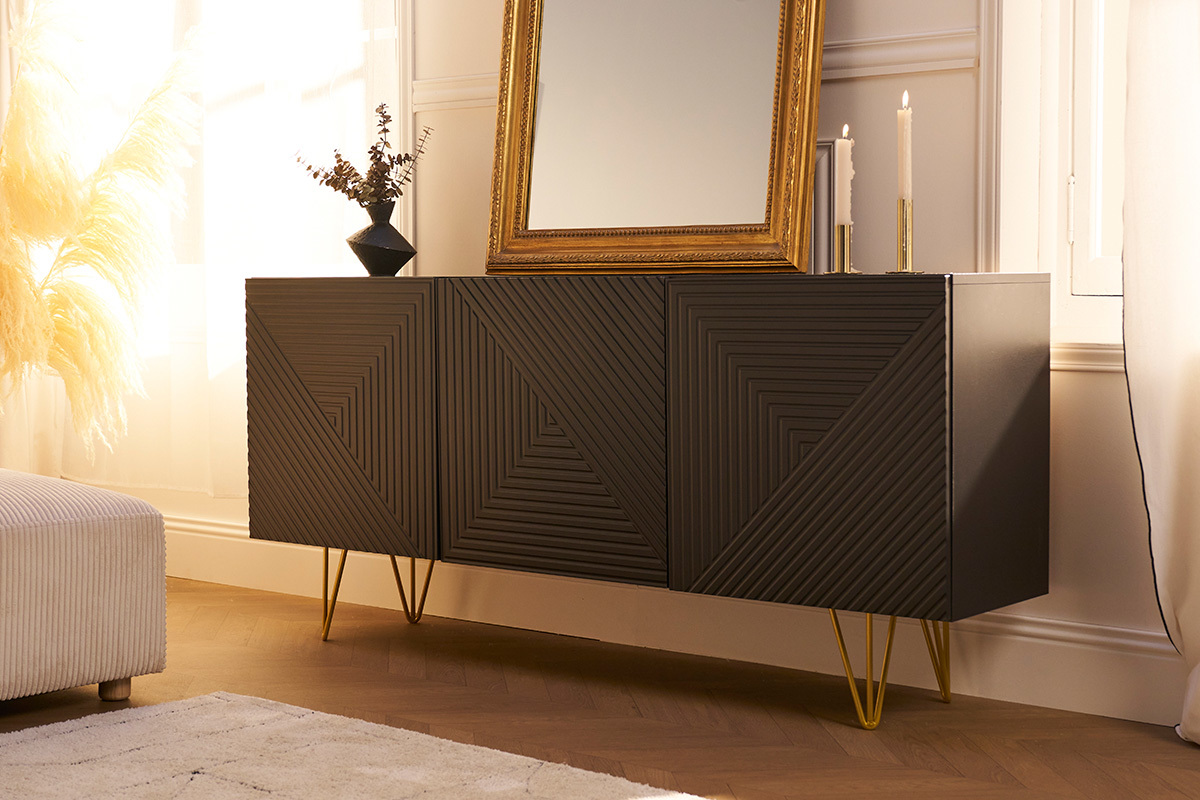 Aparador de diseo blanco y dorado 160cm anchura OZEN