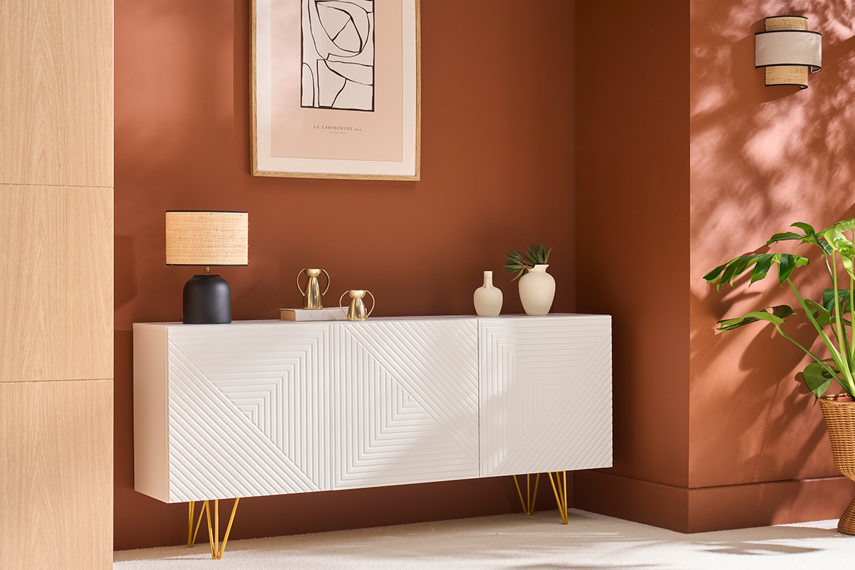 Aparador de diseo blanco y dorado 160cm anchura OZEN