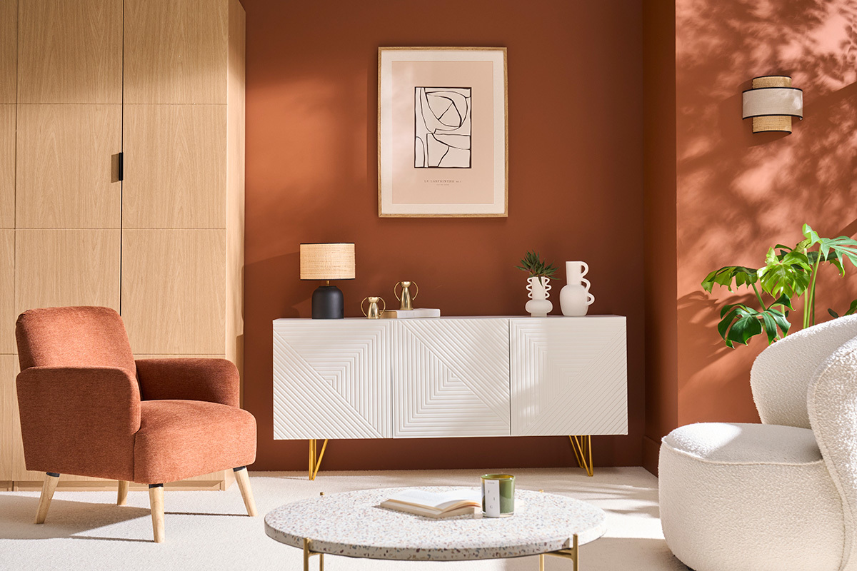 Aparador de diseo blanco y dorado 160cm anchura OZEN