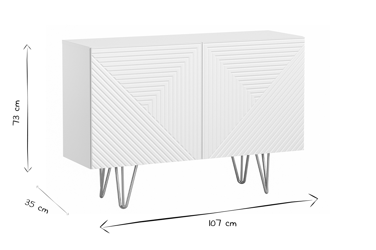 Aparador de diseo blanco y dorado con 2 puertas 107 cm OZEN
