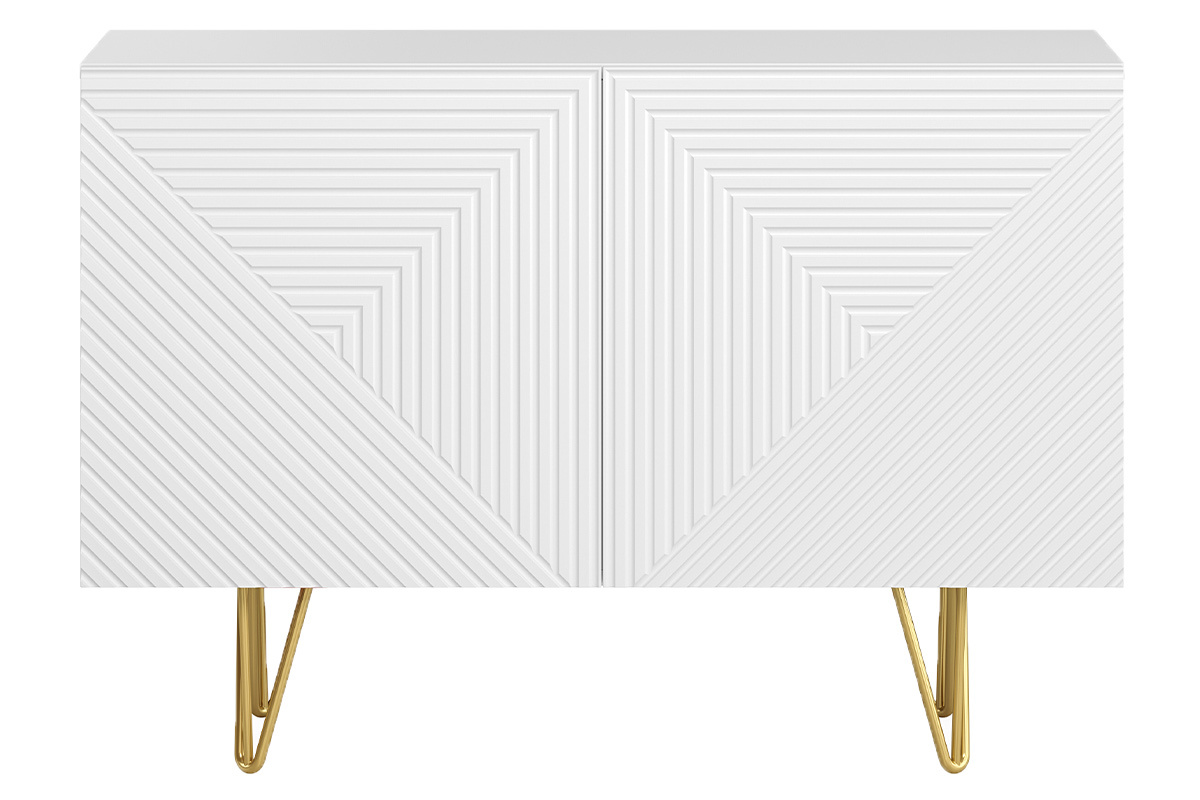 Aparador de diseo blanco y dorado con 2 puertas 107 cm OZEN