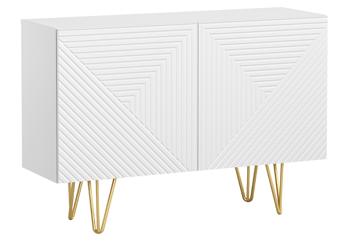 Aparador de diseo blanco y dorado con 2 puertas 107 cm OZEN