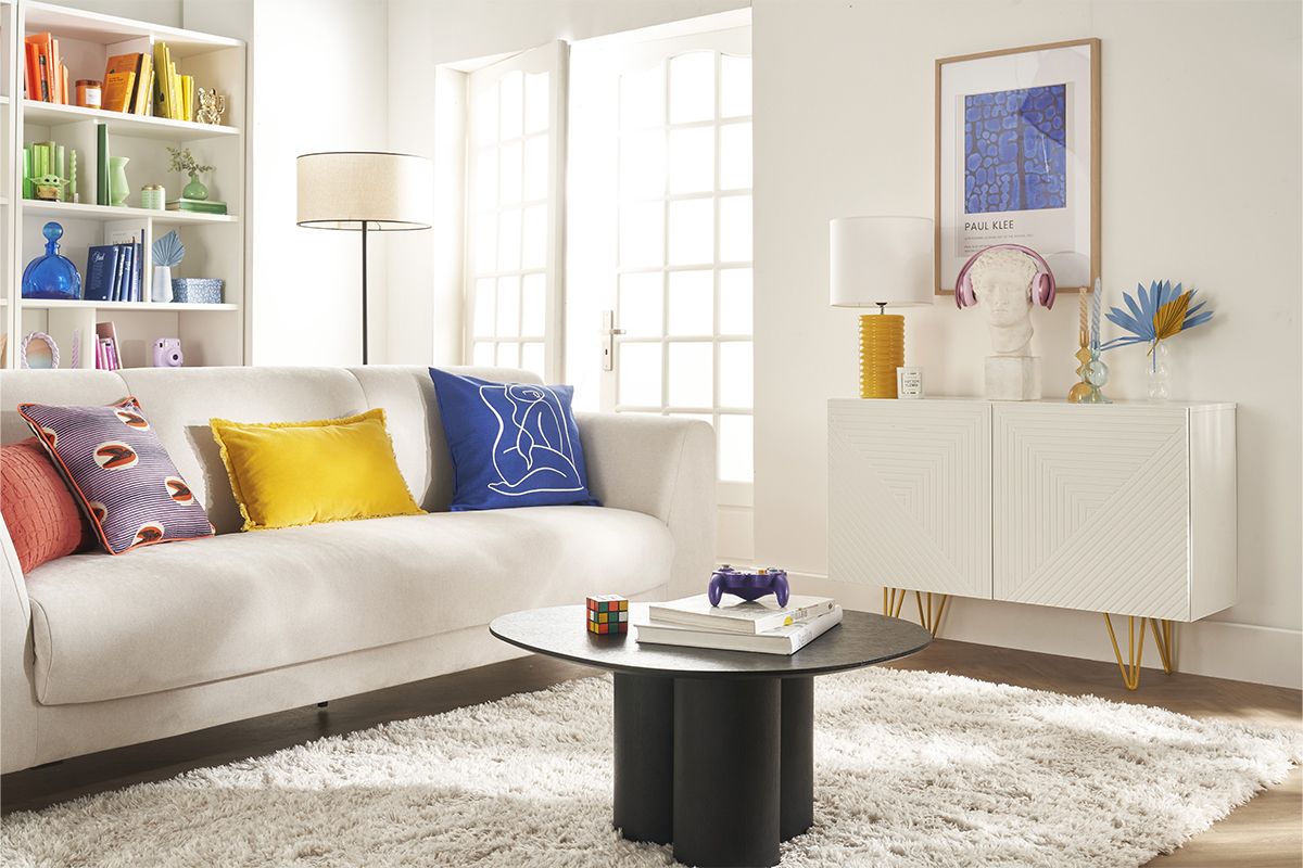 Aparador de diseo blanco y dorado con 2 puertas 107 cm OZEN