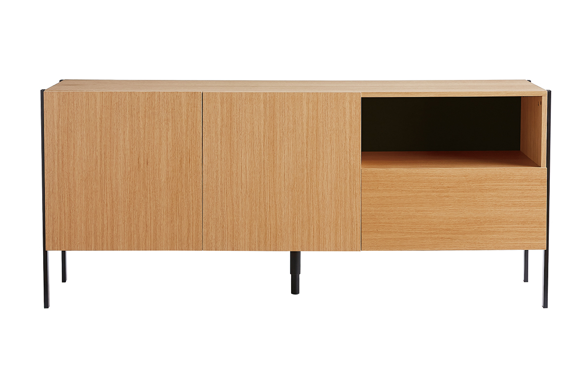 Aparador de diseo en roble y metal negro 2 puertas 1 cajn 175 cm HEDA