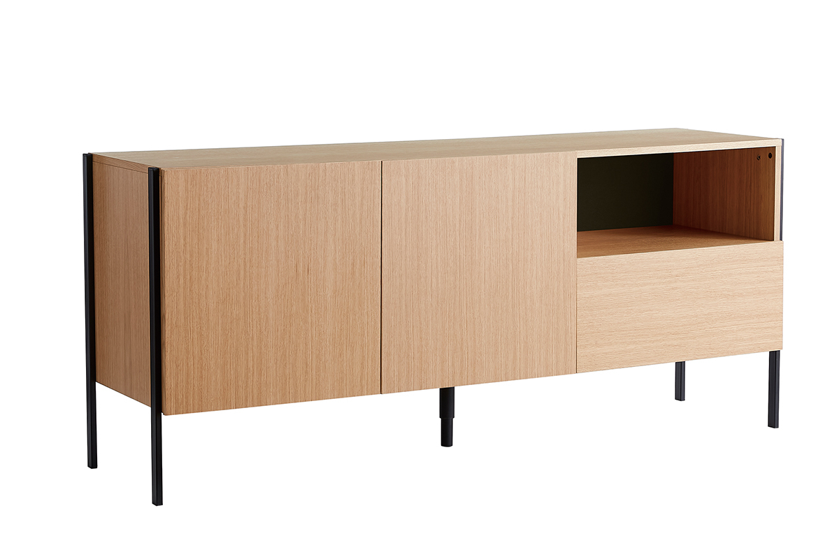 Aparador de diseo en roble y metal negro 2 puertas 1 cajn 175 cm HEDA