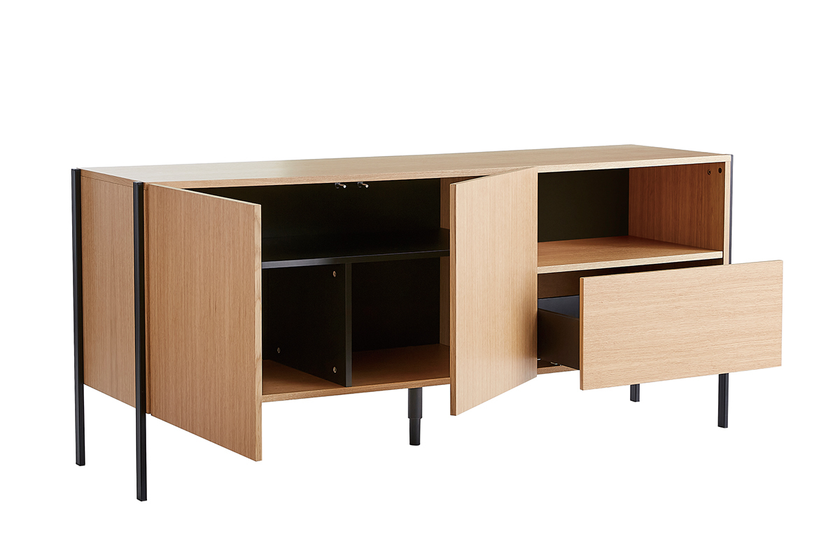 Aparador de diseo en roble y metal negro 2 puertas 1 cajn 175 cm HEDA