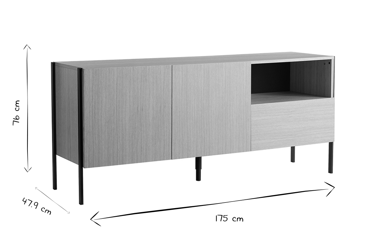 Aparador de diseo en roble y metal negro 2 puertas 1 cajn 175 cm HEDA