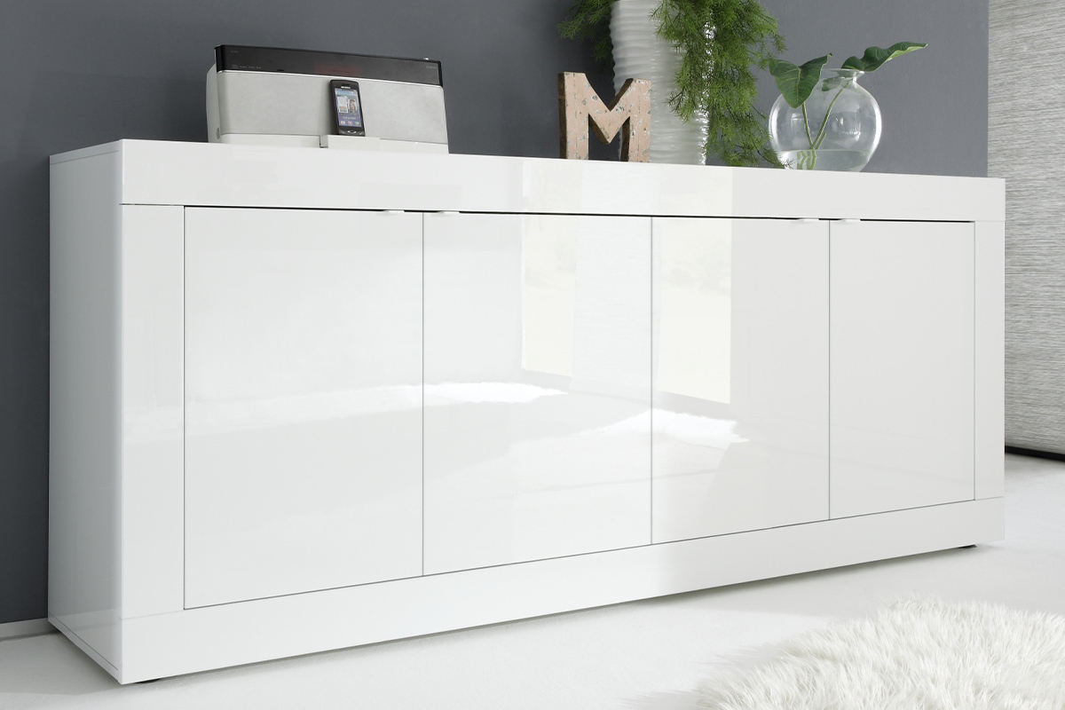 Aparador de diseo lacado blanco brillante 4puertas 207cm LATTE