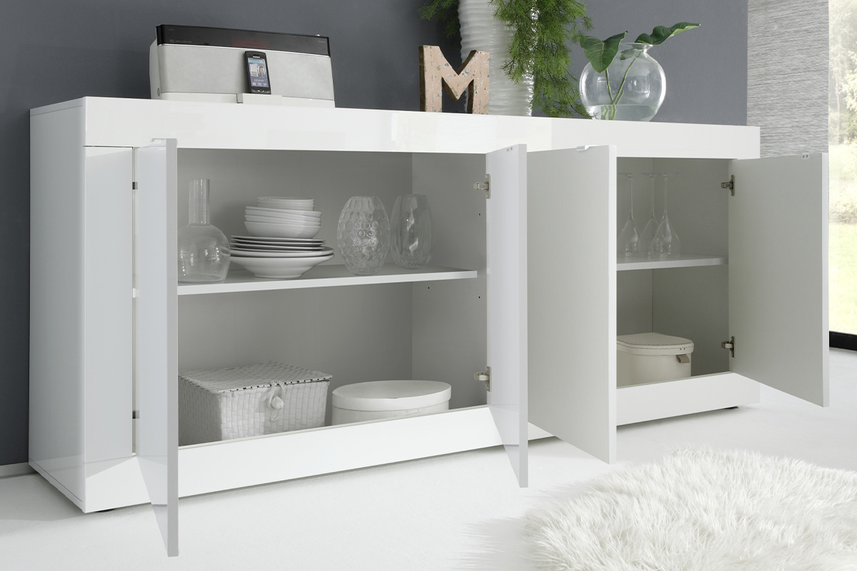 Aparador de diseo lacado blanco brillante 4puertas 207cm LATTE