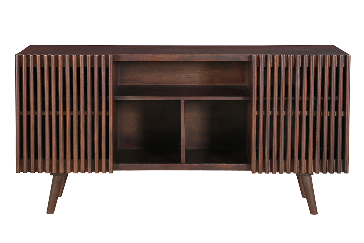 Aparador de madera maciza de mango oscuro con 2 puertas correderas 140 cm ALBA