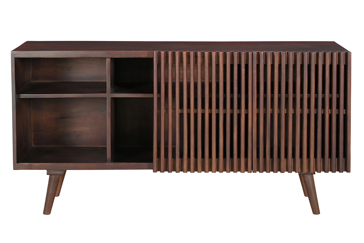 Aparador de madera maciza de mango oscuro con 2 puertas correderas 140 cm ALBA