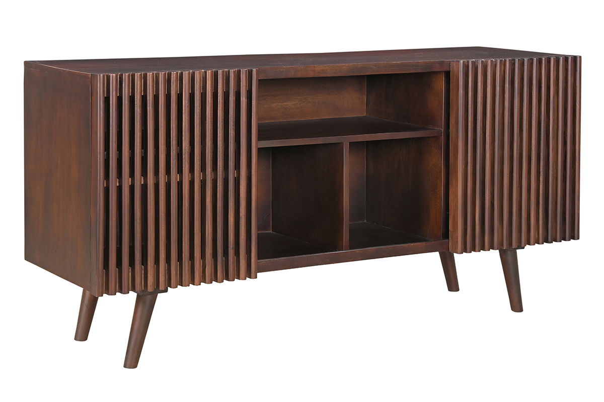 Aparador de madera maciza de mango oscuro con 2 puertas correderas 140 cm ALBA