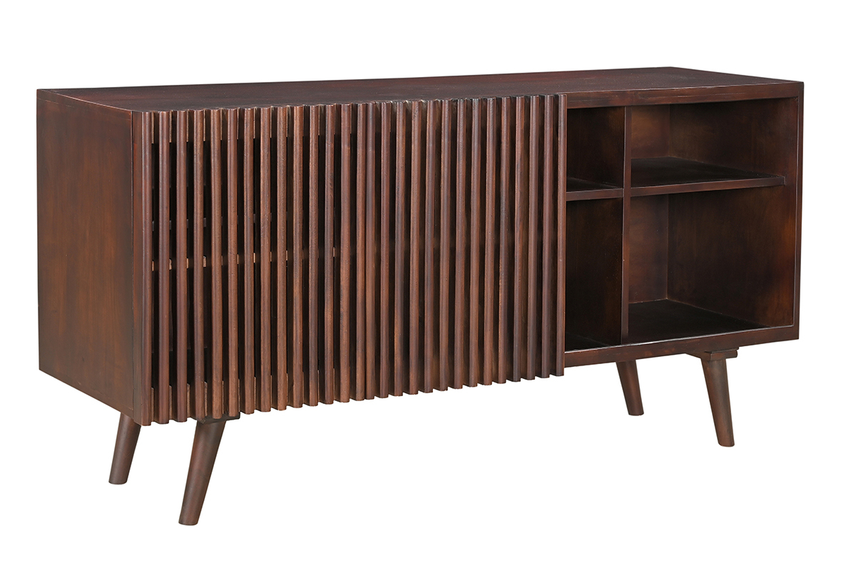 Aparador de madera maciza de mango oscuro con 2 puertas correderas 140 cm ALBA