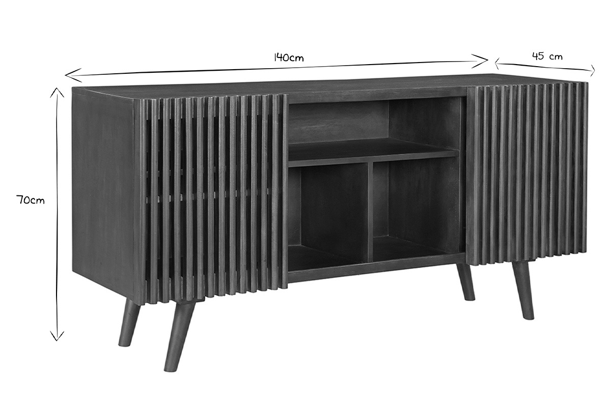 Aparador de madera maciza de mango oscuro con 2 puertas correderas 140 cm ALBA