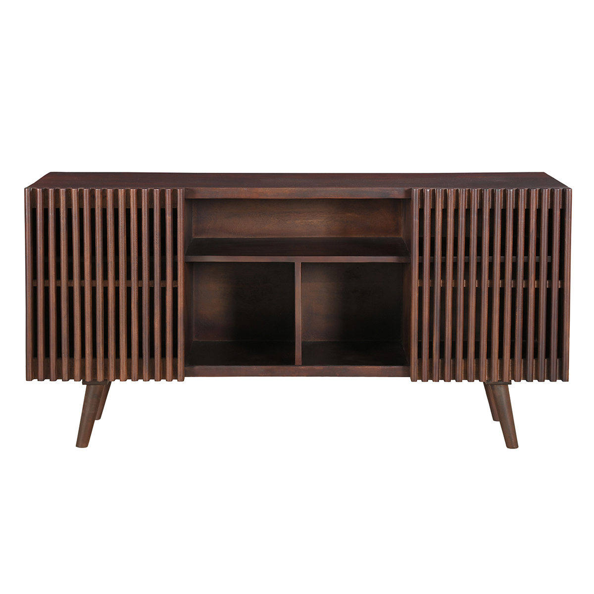 Aparador de madera maciza de mango oscuro con 2 puertas correderas 140 cm ALBA