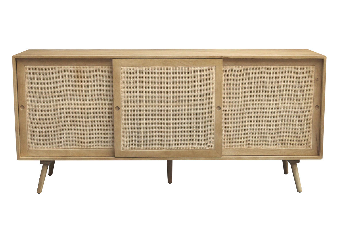 Aparador de madera maciza de mango y caa de ratn con 3 puertas correderas 180 cm ACANGE