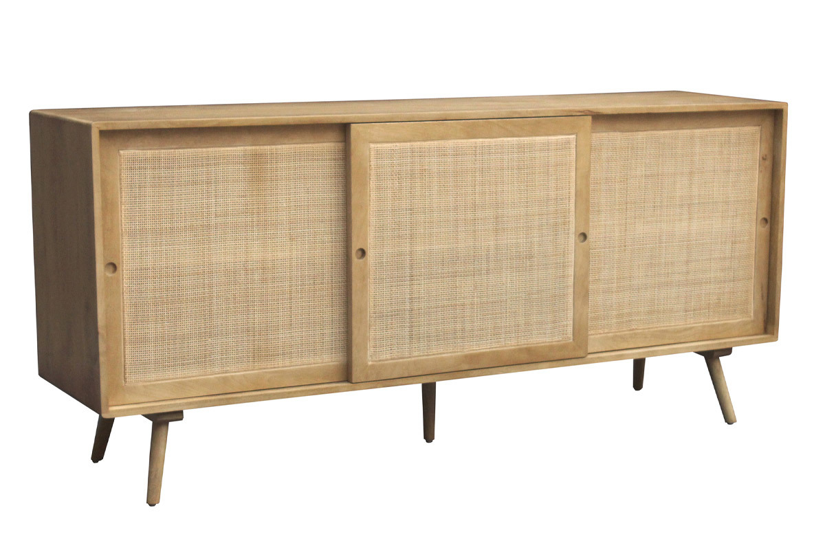 Aparador de madera maciza de mango y caa de ratn con 3 puertas correderas 180 cm ACANGE