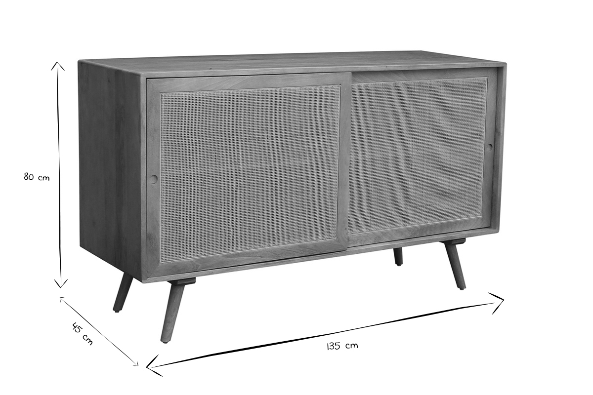 Aparador de madera maciza de mango y ratán con 2 puertas correderas 135 cm ACANGE