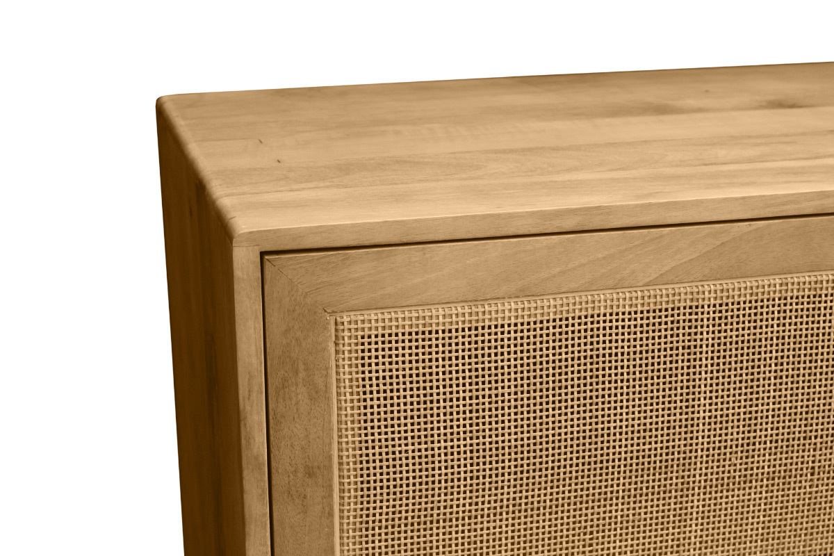 Aparador de madera maciza de mango y ratán con 2 puertas correderas 135 cm ACANGE