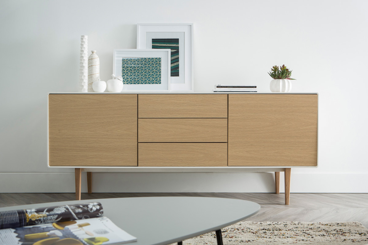 Aparador diseo contemporneo blanco y madera ROMY