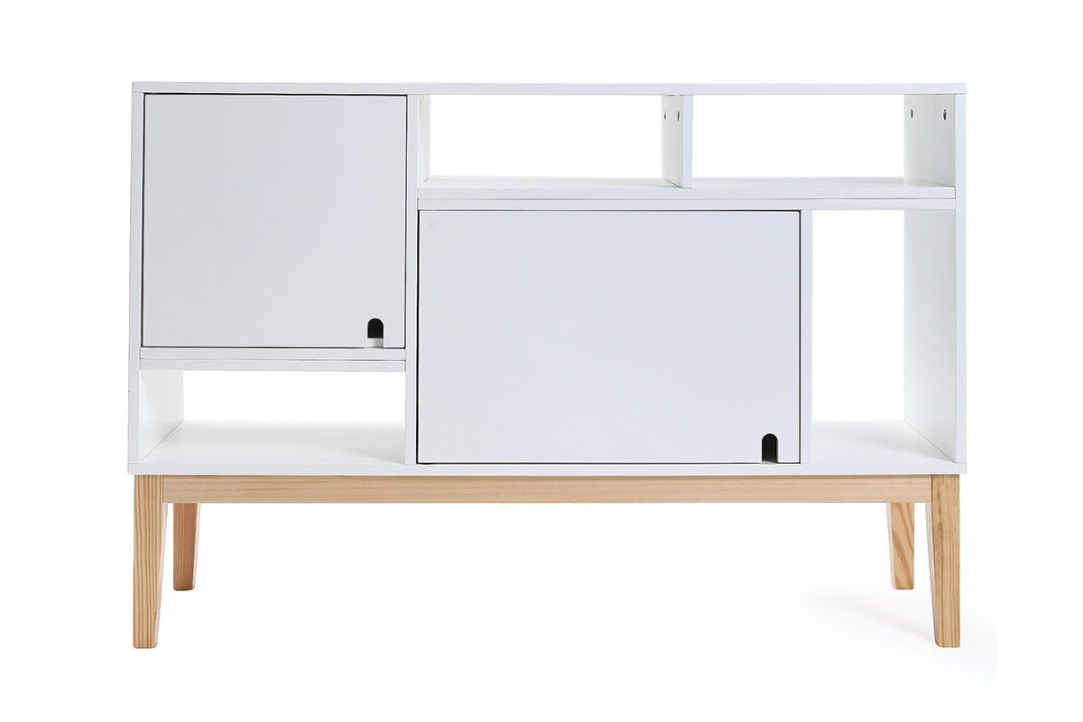 Aparador diseo lacado blanco mate y madera SKAL