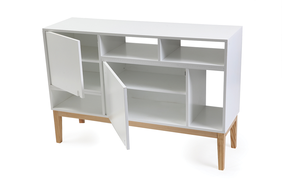 Aparador diseo lacado blanco mate y madera SKAL