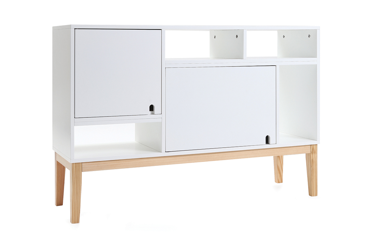 Aparador diseo lacado blanco mate y madera SKAL