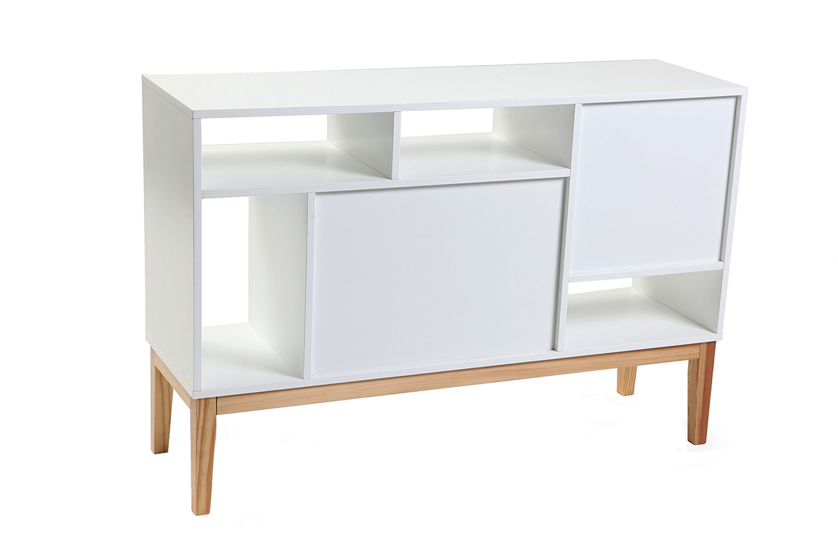 Aparador diseo lacado blanco mate y madera SKAL