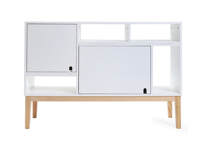 Aparador dise&ntilde;o lacado blanco mate y madera SKAL