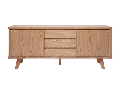 Aparador escandinavo de madera clara fresno 2 puertas 3 cajones L180 cm FIFTIES