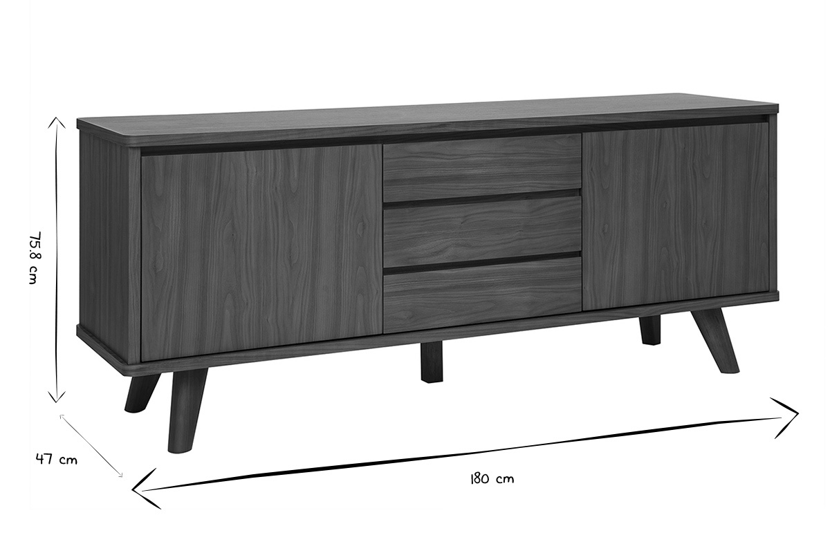 Dimensiones del aparador escandinavo FIFTIES en blanco y negro: L180 x P47 x H75,8 cm