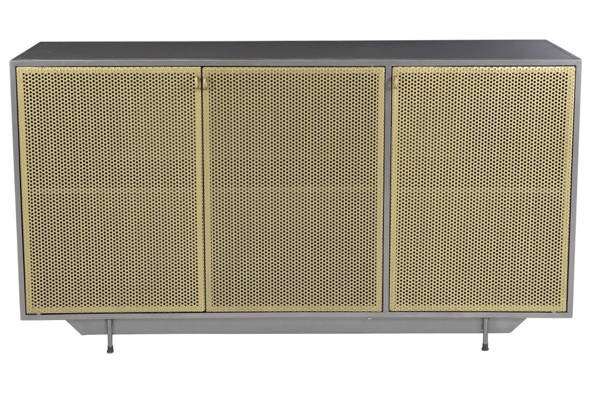 Aparador industrial 3 puertas en metal dorado y gris MAGIC