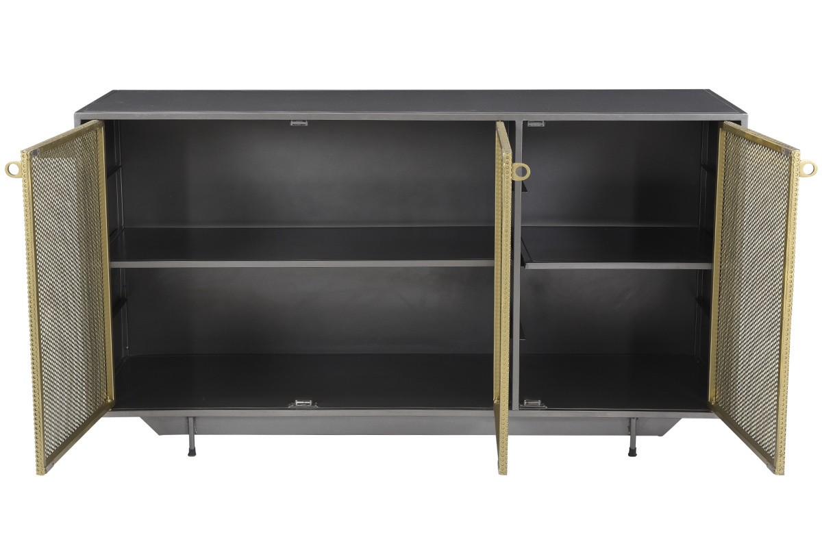 Aparador industrial 3 puertas en metal dorado y gris MAGIC