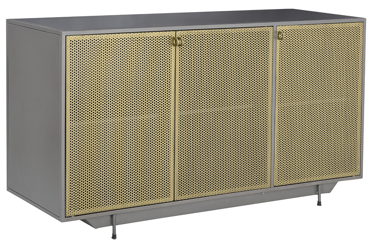 Aparador industrial 3 puertas en metal dorado y gris MAGIC