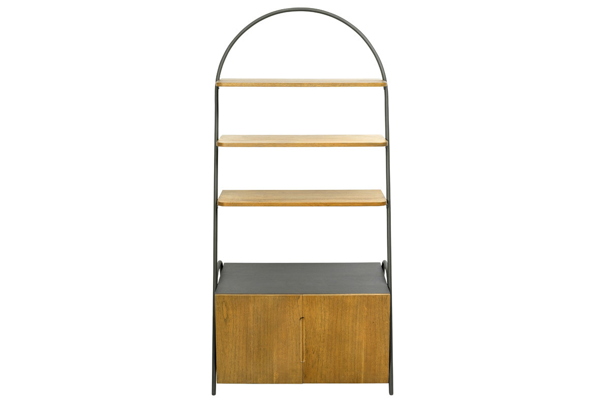 Aparador industrial con estanteras madera y metal gris MODI