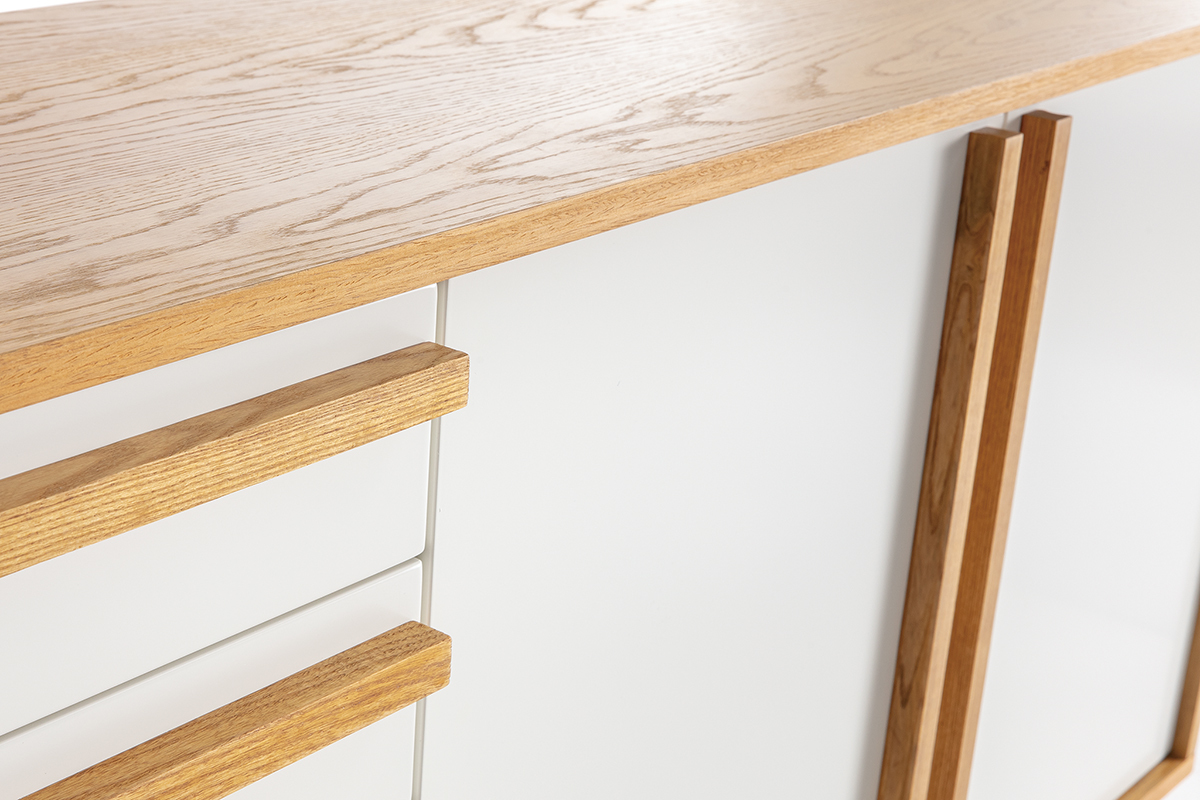 Aparador madera natural y blanca 2 puertas 4 cajones HELIA