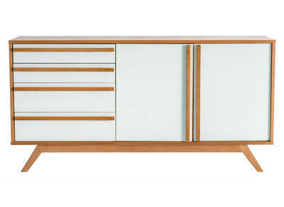 Aparador madera natural y blanca 2 puertas 4 cajones HELIA