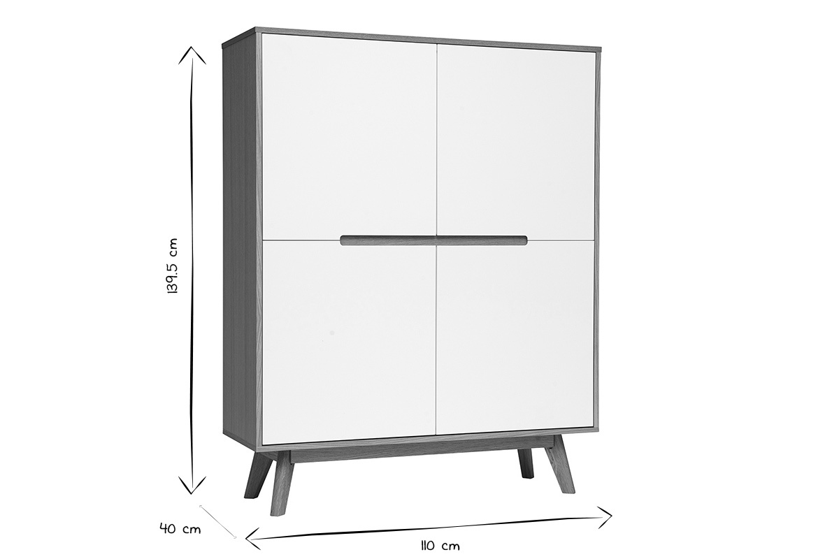 Aparador madera natural y blanca 4 puertas HELIA