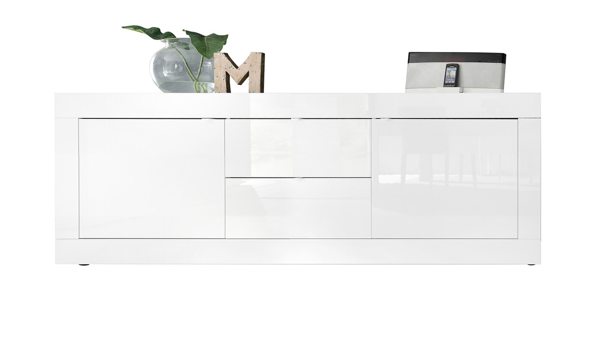 Aparador moderno blanco lacado brillante con cajones L210 cm LATTE - Miliboo