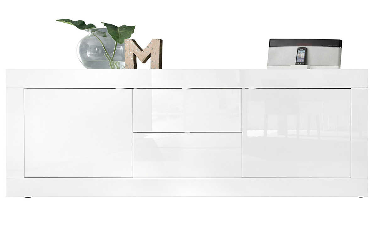 Aparador moderno blanco lacado brillante con cajones L210 cm LATTE