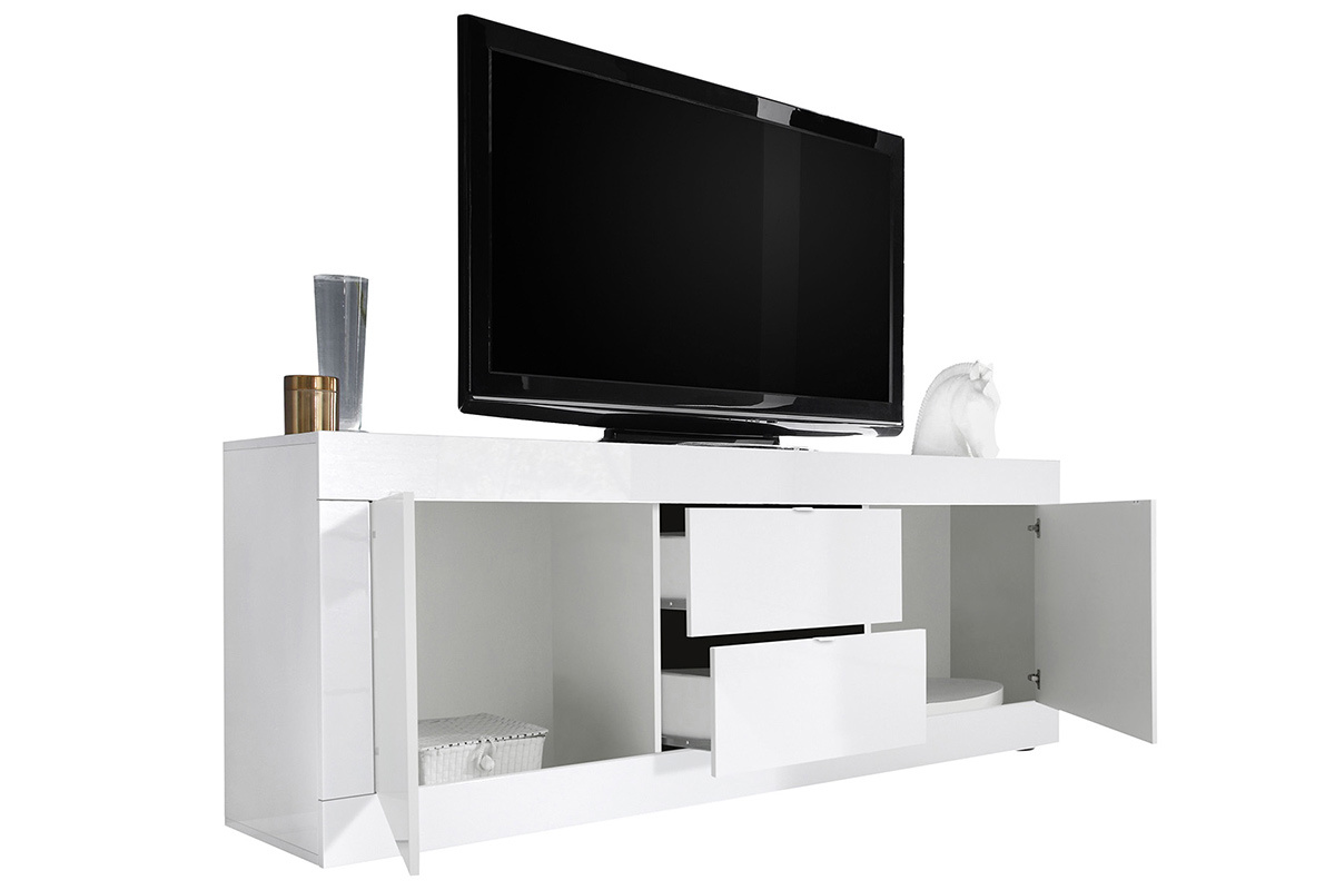 Aparador moderno blanco lacado brillante con cajones L210 cm LATTE