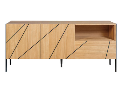 Aparador moderno con motivo grabado roble y metal negro L175 cm ICODE