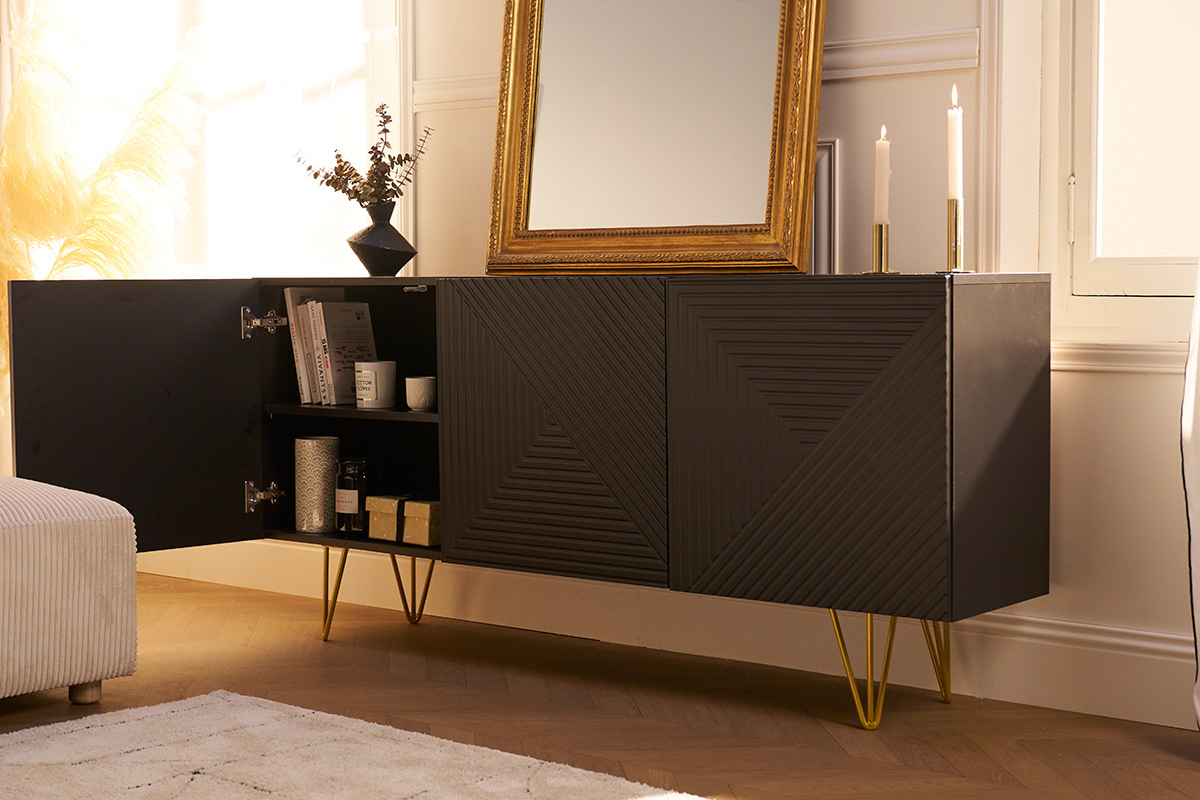 Aparador negro y dorado 3puertas 160cm OZEN