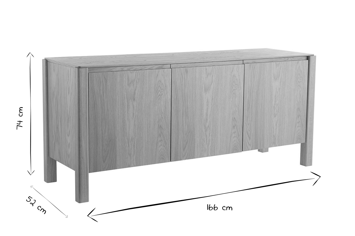 Aparador nrdico de 3 puertas de roble 166 cm AGALI