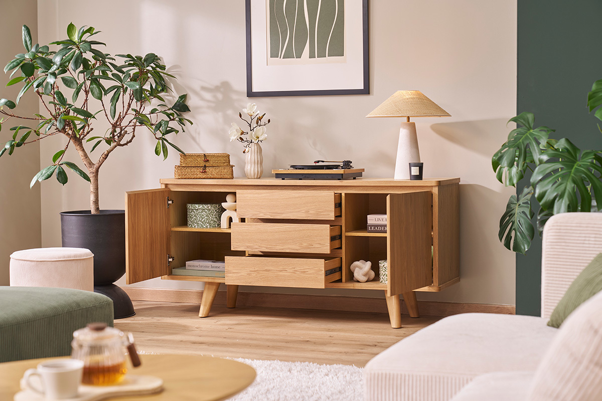 Aparador nrdico de fresno con puertas y cajones 160cm FIFTIES