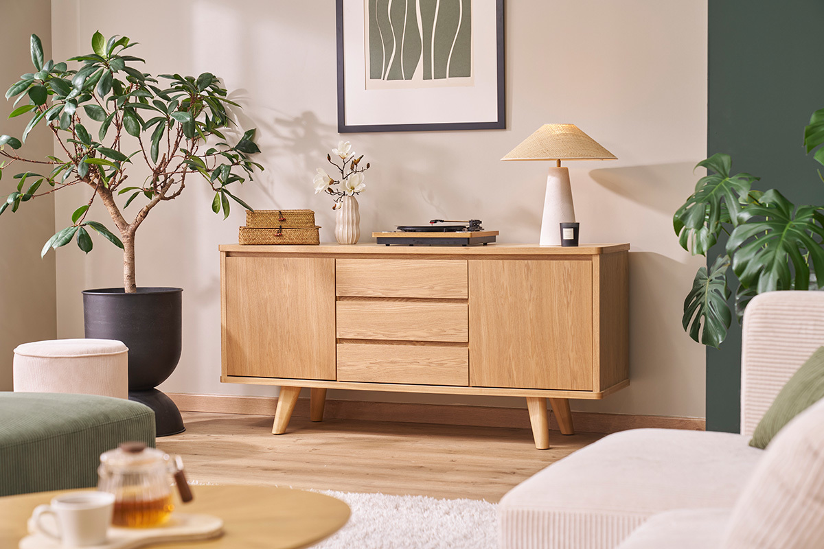 Aparador nrdico de fresno con puertas y cajones 160cm FIFTIES