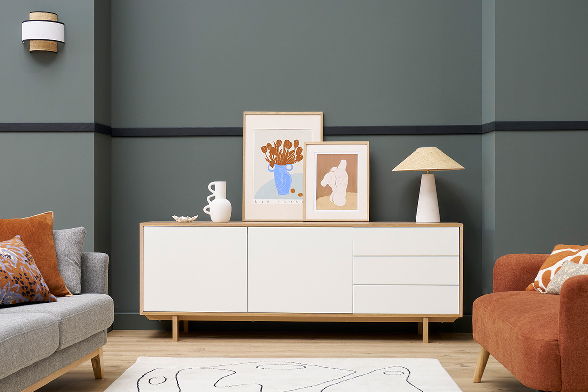 Aparador nrdico madera y blanco 195cm SID