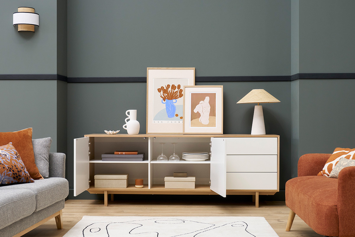 Aparador nrdico madera y blanco 195cm SID