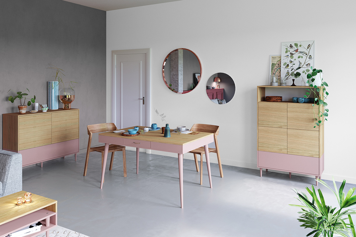 Aparador nrdico rosa y madera STRIPE
